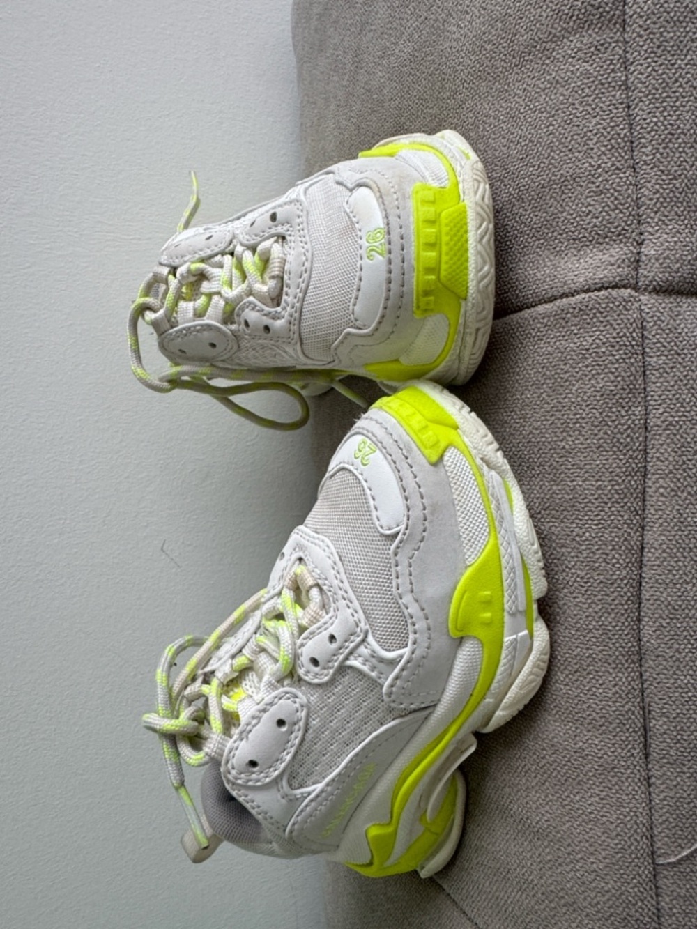 Balenciaga Kids White Sneakers with Neon Yellow Accents